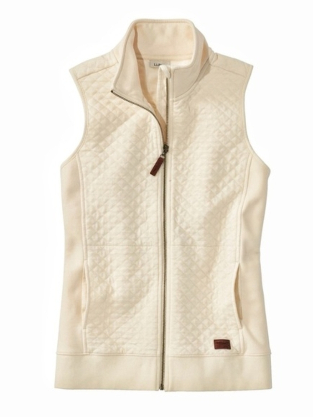 L.L.Bean Cream Quilted Zip Up Vest Jacket Fleece Sides Small Reg Like New